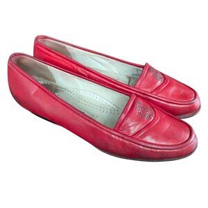 Bally Italian Made Ladies Red Leather Loafers Embroidered Logos - Size 6 M